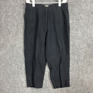 L.L. BEAN Pants Womens Size 14 Black Linen Crop Lagenlook Casual